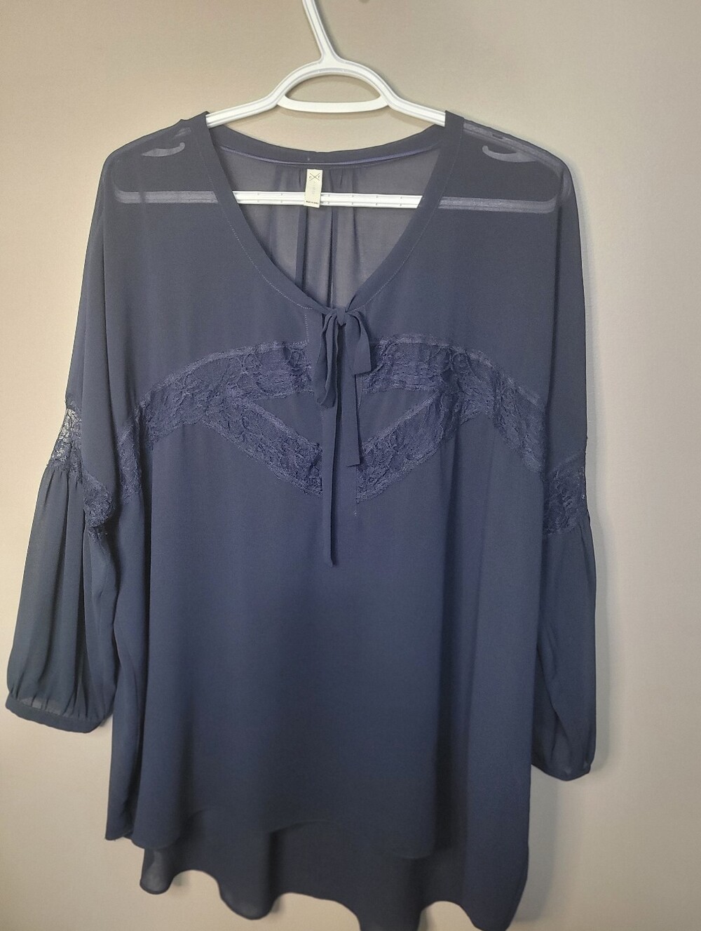 Gentle Fawn Top Lace Balloon Sleeve Flowy Oversized L Feminine Navy